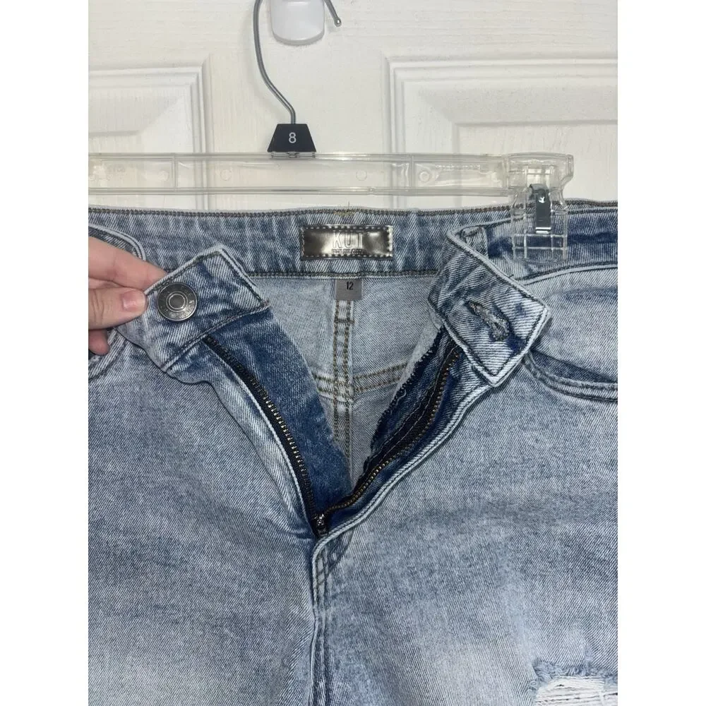 Kut from the Kloth Jane High Rise Long Short 12 Light Wash Distressing Beach